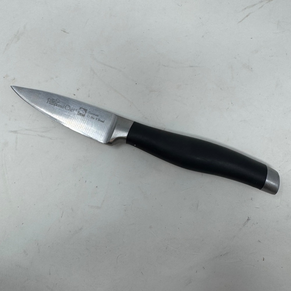 Pampered Chef Paring Knife German Cr Mo V Steel Black Handle 3 Inch Blade